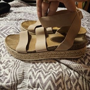 Strappy nude cork sandals